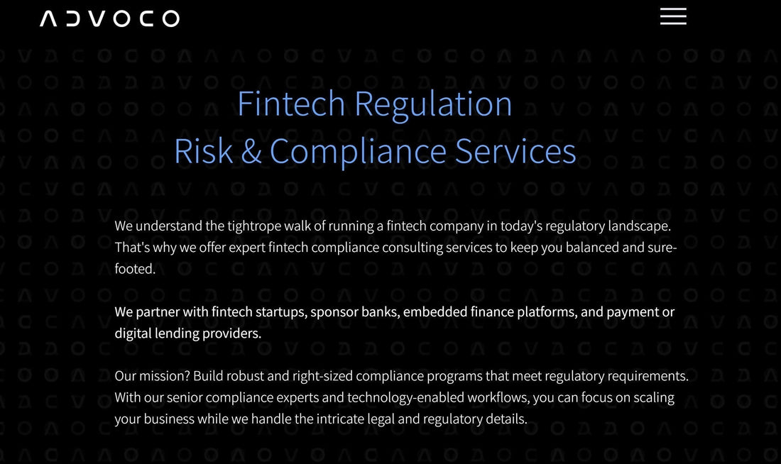 Landing Page for Fintech Attorney: Advoco